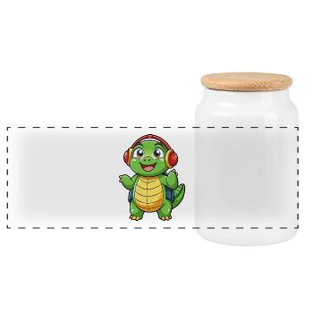 Tortue Drôle Dessin Animé Personnage Casque Musique - Boîte à biscuits avec couvercle en bois - blanc - Devant