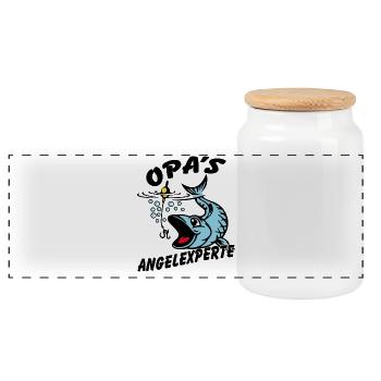 Opa's Angelexperte - Angeln mit Opa - Panorama Keksdose mit Holzdeckel - Weiß - Vorne