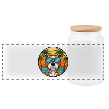 Staffordshire Bullterrier Hunderasse Cartoon Beach - Panorama Keksdose mit Holzdeckel - Weiß - Vorne