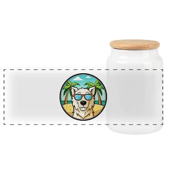 Ungarischer Kuvasz Hund Rasse Cartoon Sonnenbrille Strand - Panorama Keksdose mit Holzdeckel - Weiß - Vorne