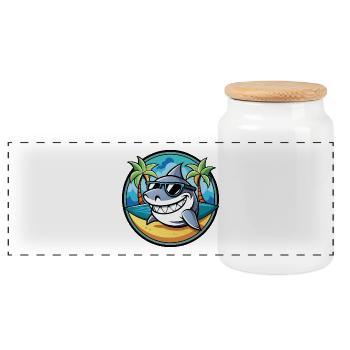 Hai Lustige Cartoon Sommer Strand Sonnenbrille Cool - Panorama Keksdose mit Holzdeckel - Weiß - Vorne