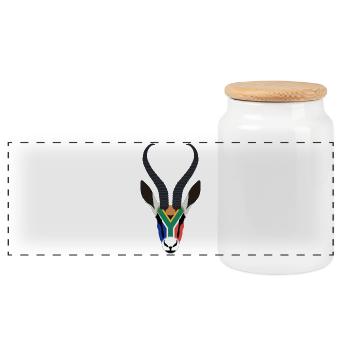 SPRINGBOK HEAD IN SOUTH AFRICAN COLOURS - Panoramic Cookie Jar with Wooden Lid - white - Front