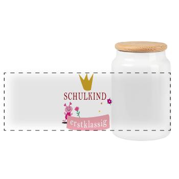 Écolier de première classe - Boîte à biscuits avec couvercle en bois - blanc - Devant