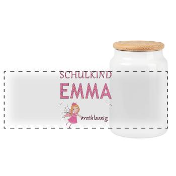 Écolière Emma première classe - Boîte à biscuits avec couvercle en bois - blanc - Devant