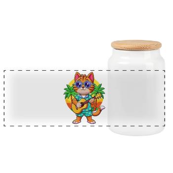Lustige Katze Cartoon Sommer Strand Sonnenbrille Gitarre - Panorama Keksdose mit Holzdeckel - Weiß - Vorne