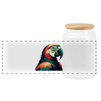 Papagei Cartoon Figur Buntes Haustier Tier - Panorama Keksdose mit Holzdeckel - Weiß - Vorne