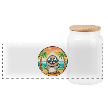 Seal Lustige Cartoon Sommer Strand Sonnenbrille - Panorama Keksdose mit Holzdeckel - Weiß - Vorne