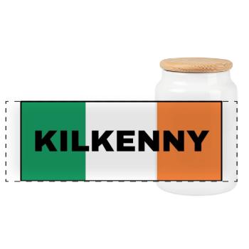 Kilkenny City in irischer Flagge - Panorama Keksdose mit Holzdeckel - Weiß - Vorne