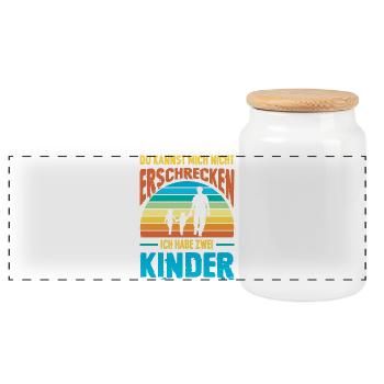Papa 2 Kinder Geschenk Spruch Vater Geburtstag - Panorama Keksdose mit Holzdeckel - Weiß - Vorne