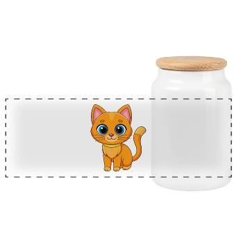 Katze Niedliche Maskottchen Zeichentrickfigur Kawaii - Panorama Keksdose mit Holzdeckel - Weiß - Vorne