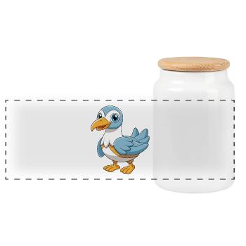 Albatross Niedliche Maskottchen Zeichentrickfigur Kawaii - Panorama Keksdose mit Holzdeckel - Weiß - Vorne