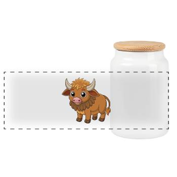 Buffalo Cute Mascot Cartoon Character Kawaii - Panoramic Cookie Jar with Wooden Lid - white - Front