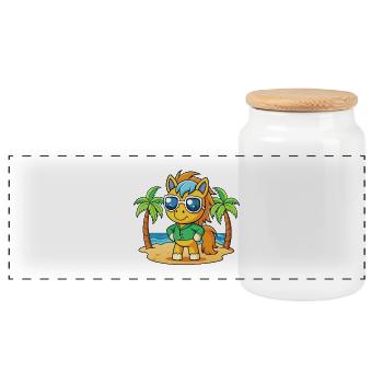 Pony Lustige Cartoon Sommer Strand Sonnenbrille - Panorama Keksdose mit Holzdeckel - Weiß - Vorne