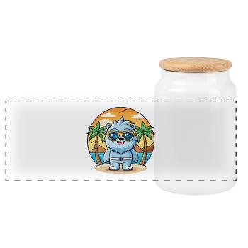 Yeti Lustige Cartoon Sommer Strand Sonnenbrille - Panorama Keksdose mit Holzdeckel - Weiß - Vorne