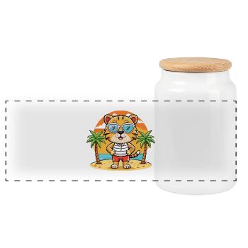 Tiger Lustige Cartoon Sommer Strand Sonnenbrille - Panorama Keksdose mit Holzdeckel - Weiß - Vorne