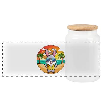 Lapin Drôle Dessin Animé Plage Été Lunettes de soleil - Boîte à biscuits avec couvercle en bois - blanc - Devant