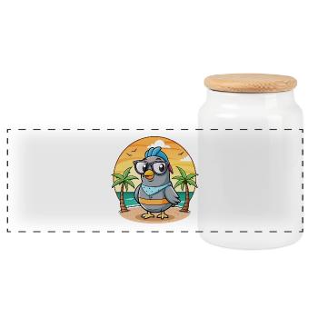 Taube Lustige Cartoon Sommer Strand Sonnenbrille - Panorama Keksdose mit Holzdeckel - Weiß - Vorne