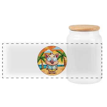 Schwein Lustige Cartoon Sommer Strand Sonnenbrille - Panorama Keksdose mit Holzdeckel - Weiß - Vorne