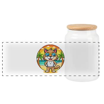 Lynx Lustige Cartoon Sommer Strand Sonnenbrille - Panorama Keksdose mit Holzdeckel - Weiß - Vorne