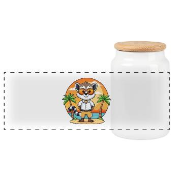 Lemur Lustige Cartoon Sommer Strand Sonnenbrille - Panorama Keksdose mit Holzdeckel - Weiß - Vorne