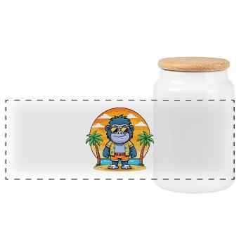 Gorilla Lustige Cartoon Sommer Strand Sonnenbrille - Panorama Keksdose mit Holzdeckel - Weiß - Vorne