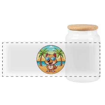 Hund Lustige Cartoon Sommer Strand Sonnenbrille - Panorama Keksdose mit Holzdeckel - Weiß - Vorne