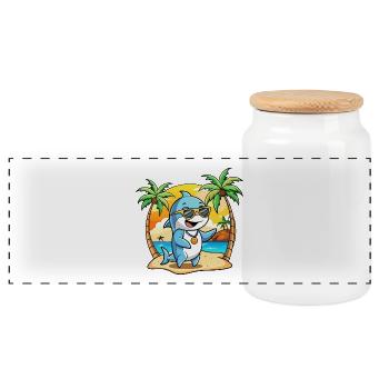 Delphin Lustige Cartoon Sommer Strand Sonnenbrille - Panorama Keksdose mit Holzdeckel - Weiß - Vorne
