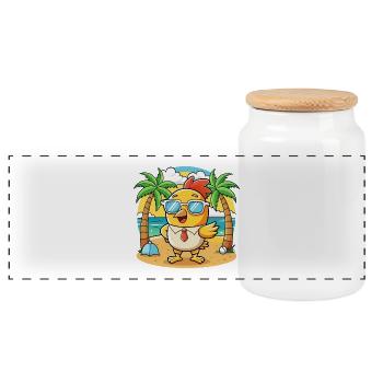 Huhn Lustige Cartoon Sommer Strand Sonnenbrille - Panorama Keksdose mit Holzdeckel - Weiß - Vorne