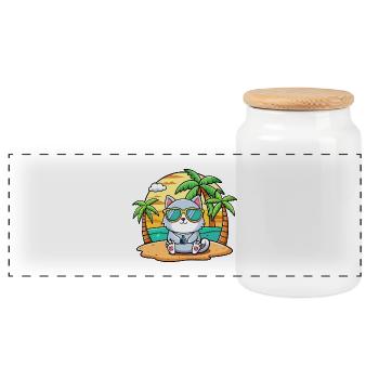 Katze Lustige Cartoon Sommer Strand Sonnenbrille - Panorama Keksdose mit Holzdeckel - Weiß - Vorne