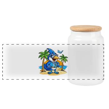 Blue Jay Lustige Cartoon Sommer Strand Sonnenbrille - Panorama Keksdose mit Holzdeckel - Weiß - Vorne