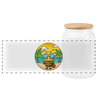 Biene Lustige Cartoon Sommer Strand Sonnenbrille - Panorama Keksdose mit Holzdeckel - Weiß - Vorne