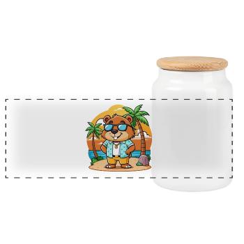 Biber Lustige Cartoon Sommer Strand Sonnenbrille - Panorama Keksdose mit Holzdeckel - Weiß - Vorne