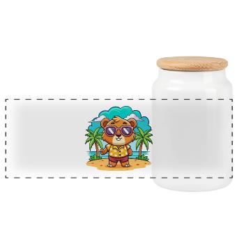 Bär Lustige Cartoon Sommer Strand Sonnenbrille - Panorama Keksdose mit Holzdeckel - Weiß - Vorne