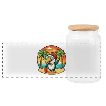 Tukan Lustige Cartoon Sommer Strand Sonnenbrille - Panorama Keksdose mit Holzdeckel - Weiß - Vorne