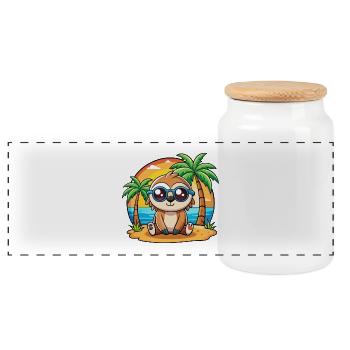 Faultier Lustige Cartoon Sommer Strand Sonnenbrille - Panorama Keksdose mit Holzdeckel - Weiß - Vorne