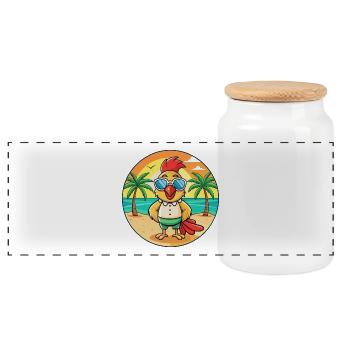 Hahn Lustige Cartoon Sommer Strand Sonnenbrille - Panorama Keksdose mit Holzdeckel - Weiß - Vorne