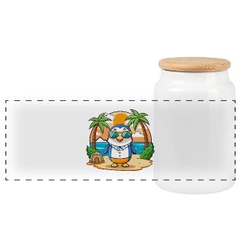 Pinguin Lustige Cartoon Sommer Strand Sonnenbrille - Panorama Keksdose mit Holzdeckel - Weiß - Vorne
