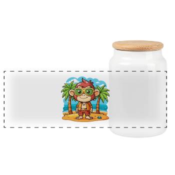 Affe Lustige Cartoon Sommer Strand Sonnenbrille - Panorama Keksdose mit Holzdeckel - Weiß - Vorne