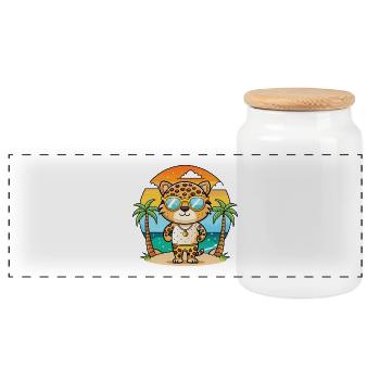 Leopard Lustige Cartoon Sommer Strand Sonnenbrille - Panorama Keksdose mit Holzdeckel - Weiß - Vorne