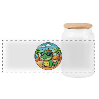 Lizard Lustige Cartoon Sommer Strand Sonnenbrille - Panorama Keksdose mit Holzdeckel - Weiß - Vorne