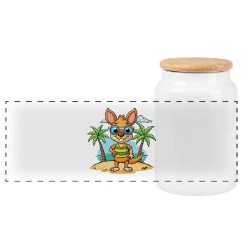 Känguru Lustige Cartoon Sommer Strand Sonnenbrille - Panorama Keksdose mit Holzdeckel - Weiß - Vorne