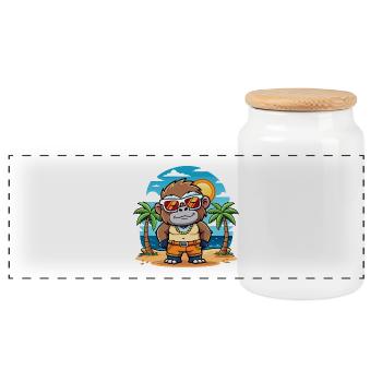 Gorilla Lustige Cartoon Sommer Strand Sonnenbrille - Panorama Keksdose mit Holzdeckel - Weiß - Vorne