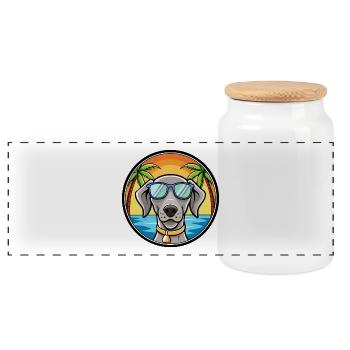Weimaraner Hund Rasse Cartoon Sonnenbrille Strand - Panorama Keksdose mit Holzdeckel - Weiß - Vorne