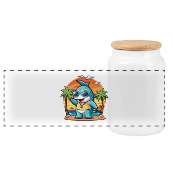Delphin Lustige Cartoon Sommer Strand Sonnenbrille - Panorama Keksdose mit Holzdeckel - Weiß - Vorne
