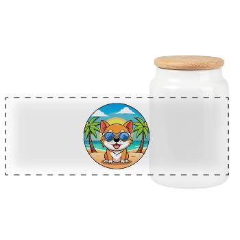 Hund Lustige Cartoon Sommer Strand Sonnenbrille - Panorama Keksdose mit Holzdeckel - Weiß - Vorne
