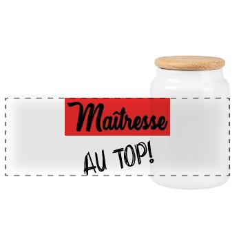 MISTRESS. THANK YOU. THANK YOU MISTRESS - Panoramic Cookie Jar with Wooden Lid - white - Front