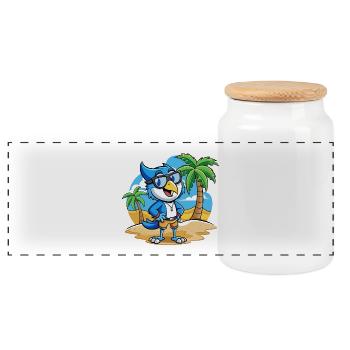 Blue Jay Lustige Cartoon Sommer Strand Sonnenbrille - Panorama Keksdose mit Holzdeckel - Weiß - Vorne