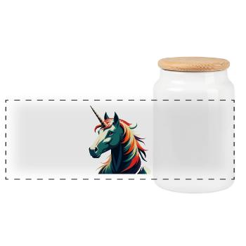 Einhorn Cartoon Figur Buntes Haustier Tier - Panorama Keksdose mit Holzdeckel - Weiß - Vorne