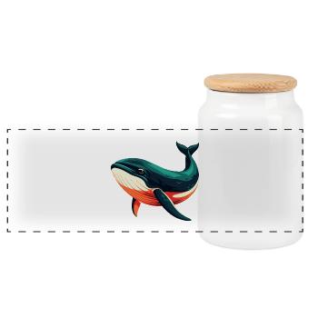 baleine dessin animé personnage animal de compagnie coloré - Boîte à biscuits avec couvercle en bois - blanc - Devant