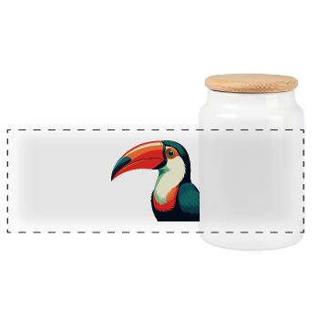Toucan Cartoon Character Colorful Pet Animal - Panoramic Cookie Jar with Wooden Lid - white - Front